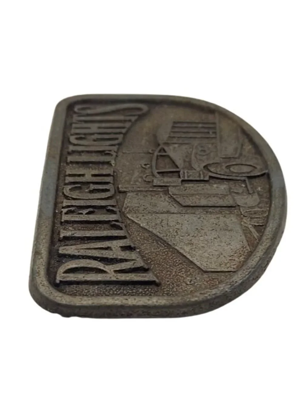 Belt Buckle Raleigh Lights Semi Truck Pewter Tone Collectible Promo 70s Vintage
